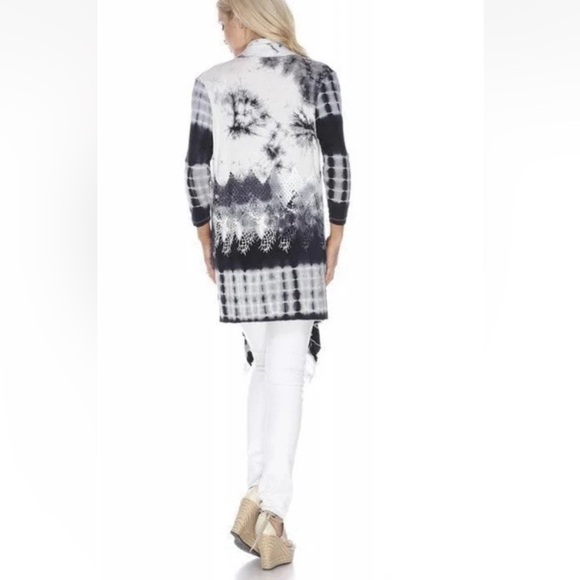 NWT Kamana Size  L Open Front Light Weight Cardigan Jacket Pockets Tie Dye Lace - Picture 2 of 11